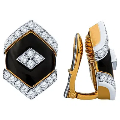 Pre-owned David Webb Black Onyx & Diamond Manhattan Minimalism Earrings