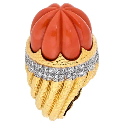 Pre-owned David Webb Bombe Platinum & 18k Yellow Gold Fluted Coral Ring