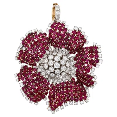 Pre-owned David Webb Brooch -  17.80 Ctw Burma Ruby And 11.40 Ctw Diamonds In 18 Kt Gold. In Multi