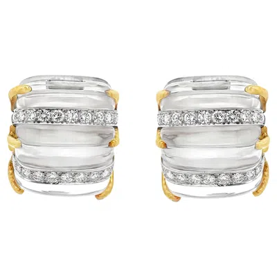 Pre-owned David Webb Carved Rock Crystal And Diamond Earrings In Multi