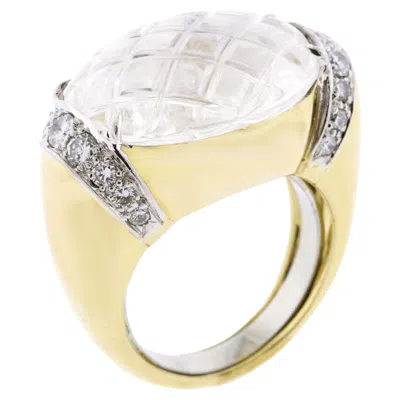 Pre-owned David Webb Carved Rock Crystal And Diamond Ring In Multi