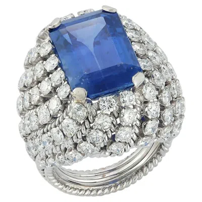Pre-owned David Webb Certified Natural 15 Carat Sapphire & Diamond Ring In Blue