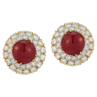 Pre-owned David Webb Certified Unheated Burmese Ruby & Diamond Earrings In Multi