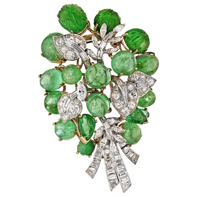 Pre-owned David Webb Circa 1960 Green Emeralds, Diamonds Vintage Brooch