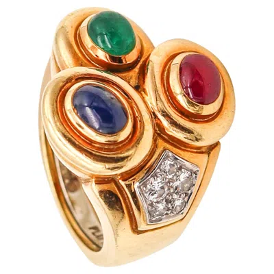 Pre-owned David Webb Cocktail Ring In 18kt Gold & Platinum With 3.10 Cts Gems And Diamonds In Multi