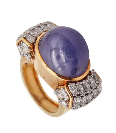 Pre-owned David Webb Cocktail Ring In 18kt Platinum And 40.44 Cts In Sapphire & Diamonds In Blue