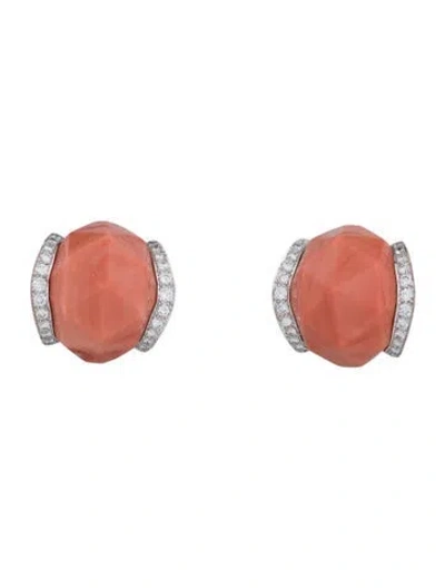 Pre-owned David Webb Coral & Diamond Earclips In Multi