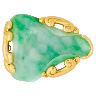 Pre-owned David Webb Couture  18 Karat Yellow Gold Carved Jade Pin/pendant