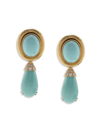 David Webb David Web 18k Yellow Gold Colors Turquoise & Diamond Detachable Drop Clip On Earrings In Neutral