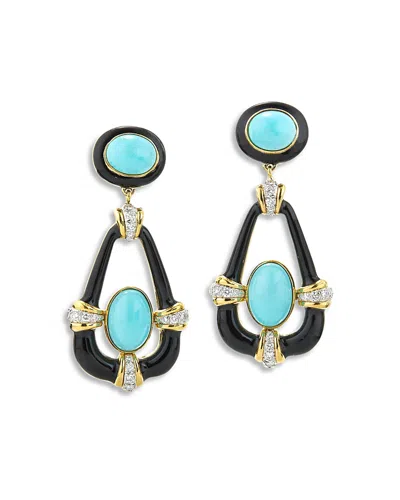 David Webb David Web Platinum & 18k Yellow Gold Colors Turquoise, Diamond & Black Enamel Drop Earrings In Burgundy