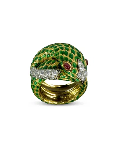 David Webb David Web Platinum & 18k Yellow Gold Kingdom Ruby, Diamond & Enamel Snake Ring In Metallic
