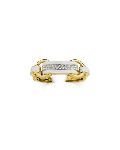 David Webb David Web Platinum & 18k Yellow Gold Manhattan Minimalism Diamond & White Enamel Bridal Cuff Bracele