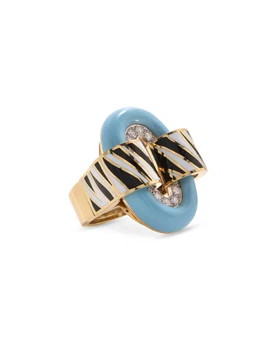 David Webb David Web Platinum & 18k Yellow Gold Safari Diamond & Blue & Zebra Enamel Statement Ring