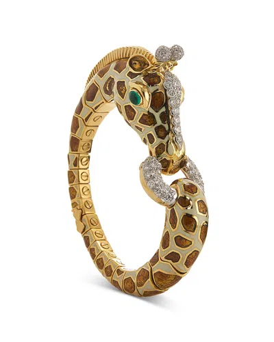 David Webb Diamond & Emerald Giraffe Bracelet In 18k Yellow Gold & Platinum