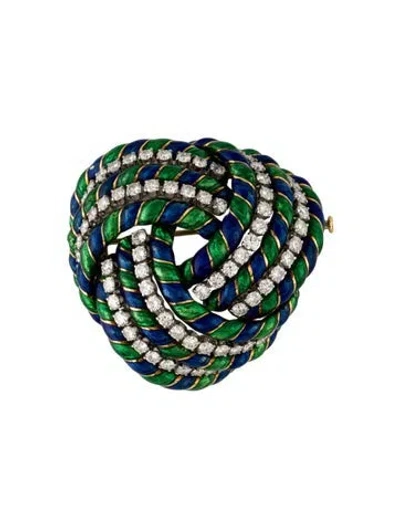 Pre-owned David Webb Diamond & Enamel Knot Brooch In Multi