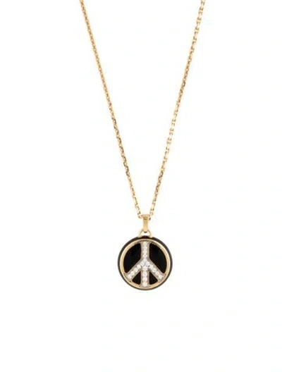 Pre-owned David Webb Diamond & Enamel Peace Sign Pendant Necklace, 15.25" In Black