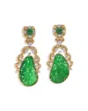 David Webb Diamond & Jade Scroll Earrings In 18k Yellow Gold & Platinum In Green