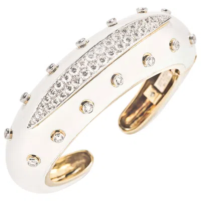 Pre-owned David Webb Diamond And White Enamel Slice Cuff