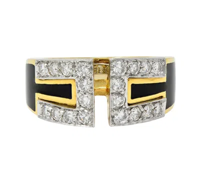 Pre-owned David Webb Diamond Black Enamel Platinum 18 Karat Yellow Gold Gap Ring