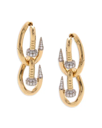 David Webb Diamond Double Bent Nail Earrings In 18k Yellow Gold & Platinum