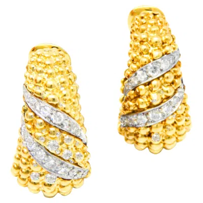 Pre-owned David Webb Diamond Earrings In 18k Gold And Platinum In Multi
