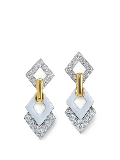 David Webb Diamond Enamel Drop Earrings In Silver