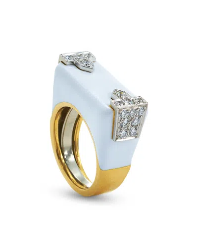 David Webb Diamond Hero Ring In 18k Yellow Gold & Platinum In Blue