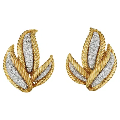 Pre-owned David Webb Diamond Leaf Earrings In Multi