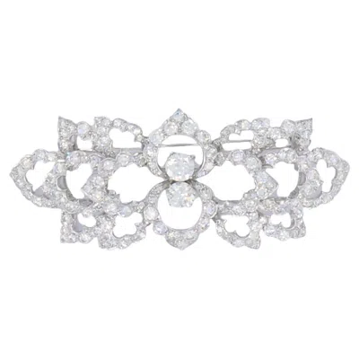 Pre-owned David Webb Diamond Platinum Brooch Floral Design In Multi
