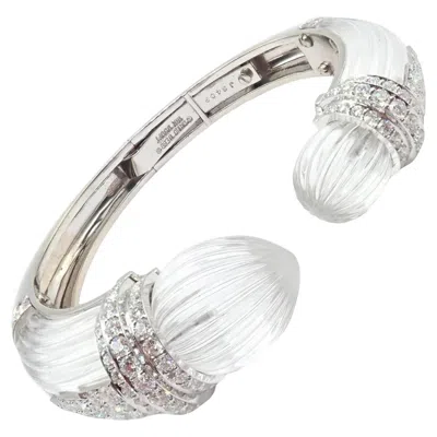 Pre-owned David Webb Diamond Rock Crystal White Gold Platinum Bangle Bracelet