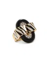 David Webb Diamond Small Oval Zebra Stripe Buckle Ring In 18k Yellow Gold & Platinum In Black