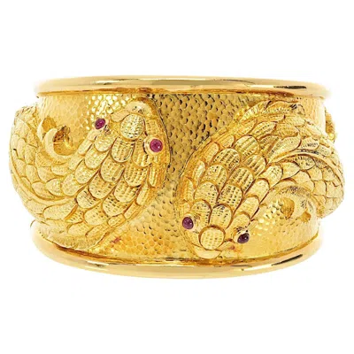 Pre-owned David Webb Double Fish 18k Yellow Gold Cuff Bracelet