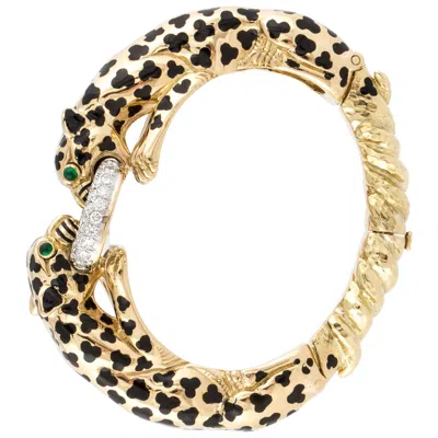 Pre-owned David Webb Double Leopard Bangle Bracelet In 18k Gold In Multi