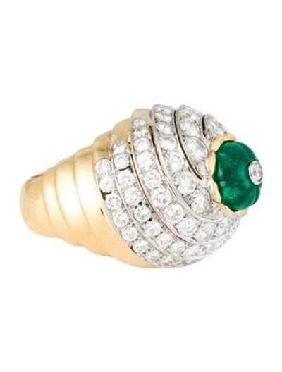 Pre-owned David Webb Emerald & Diamond Cocktail Ring In Multi