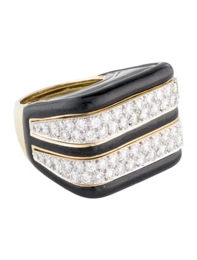 Pre-owned David Webb Enamel & Diamond Cocktail Ring In Black