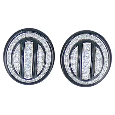 Pre-owned David Webb Enamel Earrings 18k Gold Platinum Diamond Vintage Estate Jewelry In Multi