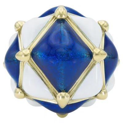 Pre-owned David Webb Enamel Geodesic Dome Ring In Multi