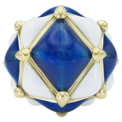 Pre-owned David Webb Enamel Geodesic Dome Ring In Multi