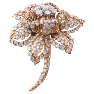 Pre-owned David Webb Exquisite  Gold Diamond Flower Brooch In Multi