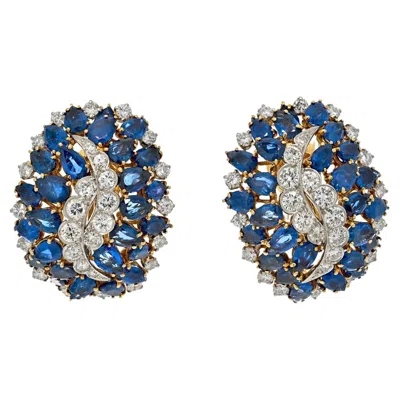 Pre-owned David Webb Extraordinary Sapphire And Diamond Clip On Earrings In Blue