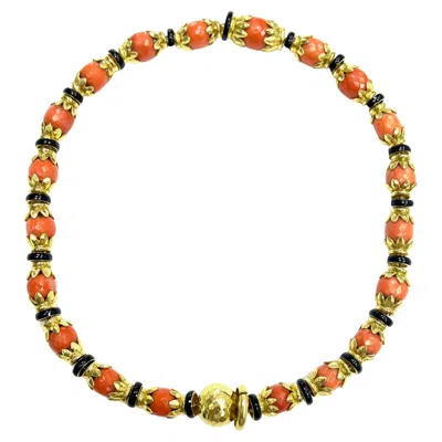 Pre-owned David Webb Faceted Coral Black Onyx 18k Yellow Gold Necklace