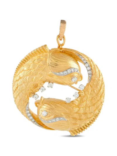 Pre-owned David Webb Fish Diamond Pendant Brooch In Gold