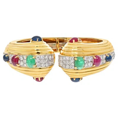 Pre-owned David Webb Gold Diamond, Cabochon, Ruby Sapphire Hinged Bracelet In Blue
