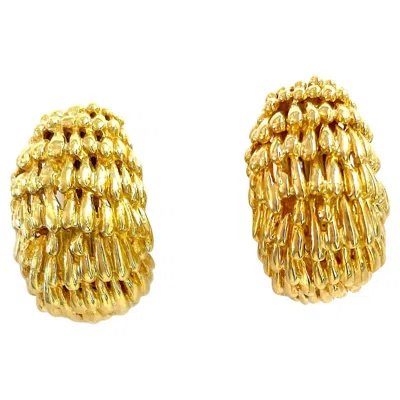 Pre-owned David Webb Gold Woven Textured Creole Ear Clips By  In Multi