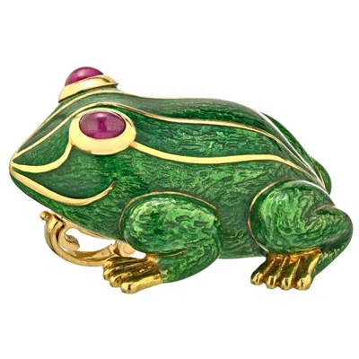 Pre-owned David Webb Green Enamel And Gold Frog Pin Brooch Pendant