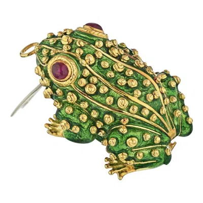 Pre-owned David Webb Green Enamel Frog Pin Brooch