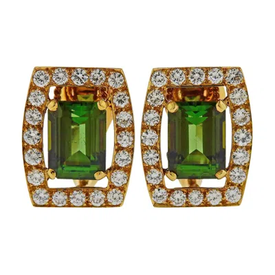 Pre-owned David Webb Green Tourmaline Diamond Gold Earrings