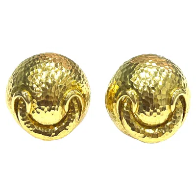 Pre-owned David Webb Hammered 18k Yellow Gold Round Smiley Ear Clips
