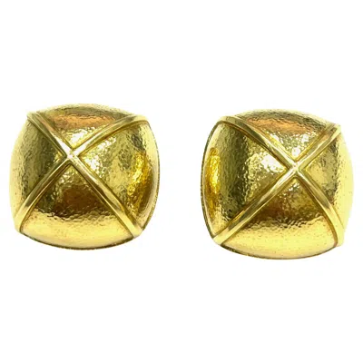 Pre-owned David Webb Hammered 18k Yellow Gold X Ear Clips
