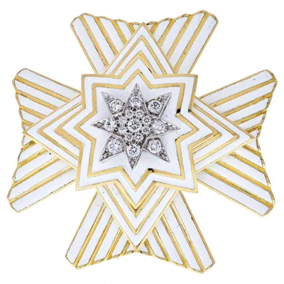 Pre-owned David Webb Important Vintage Maltese Crosee White Enamel Pin/pendant Brooch